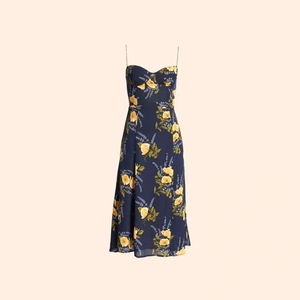 Reformation Navy and Yellow Floral Midi Dress